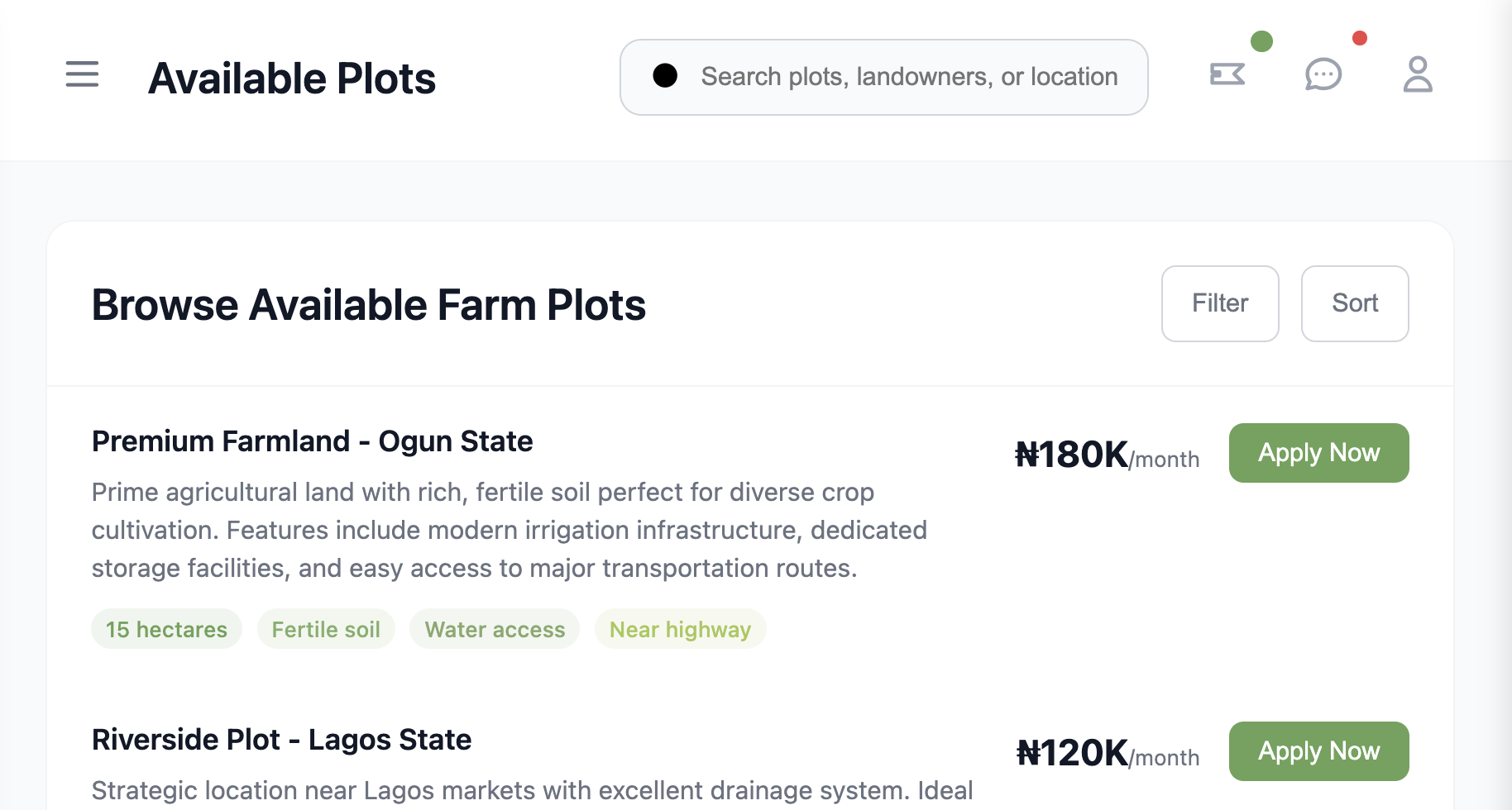 Tenant Available Plots